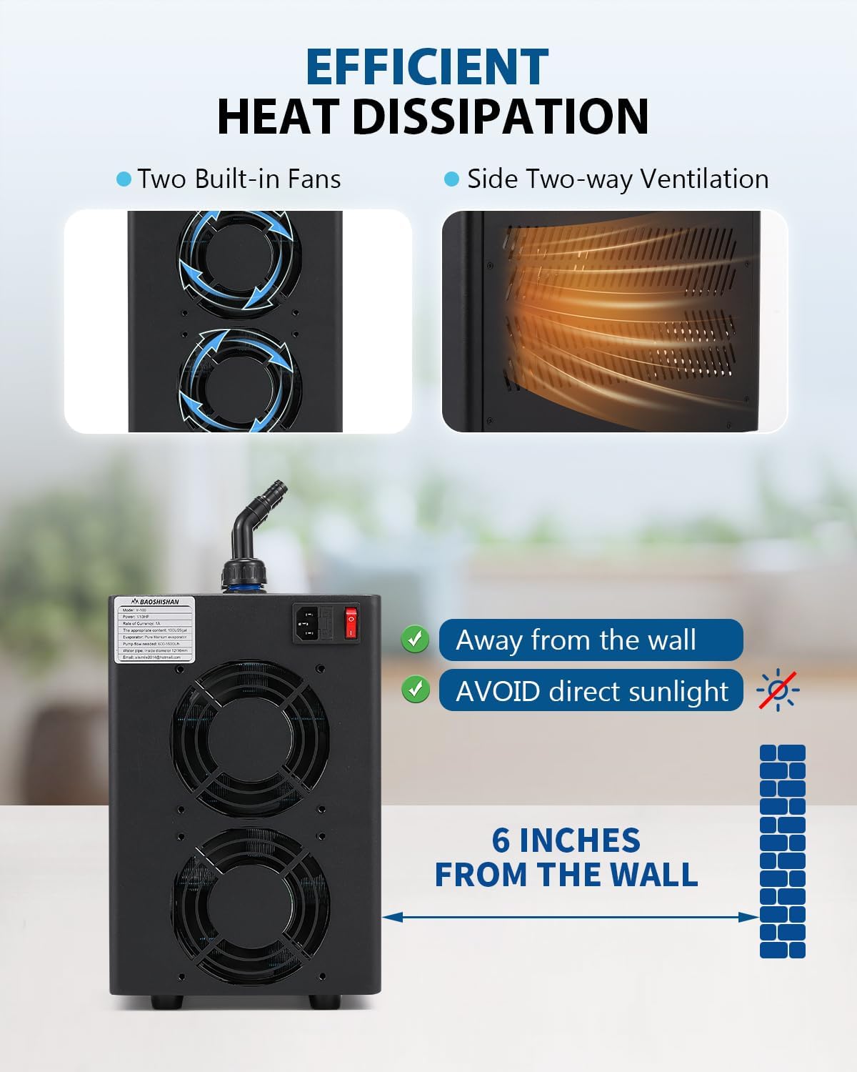 BAOSHISHAN Aquarium Chiller 26gal 1/13 HP Fish Tank Chiller Water Chiller for Aquarium with Pipe Clamp Suction Cup Compressor Refrigeration Quiet Chiller for Axolotl Coral Jellyfish
