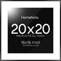Homeforia 20x20 Picture Frame Black, High End Metal 20x20 Square Poster Frame Matted to 16x16 Print, 20 x 20 Black Frames with Mat 16 x 16 Photo, 20by20 Thin Frames, Tempered Glass, Wall Kit, Set of 1