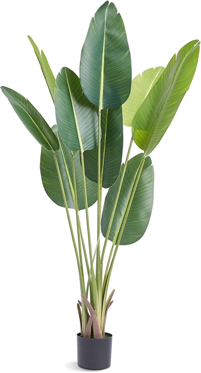 VEVOR Artificial Bird of Paradise Tree, 5 FT Tall Faux Plant, PE Material & Anti-Tip Tilt Protection Low-Maintenance Plant, Lifelike Green Fake Tree for Home Office Warehouse Decor Indoor Outdoor