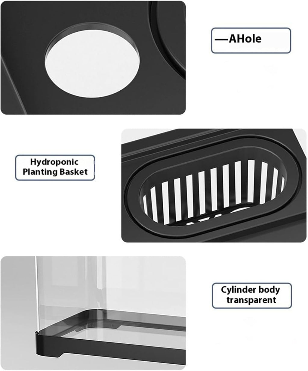 Small Led Aquarium Set, Fish Tank Kit with Tank, Desktop Aquarium with Lid, Plant Culture Dish Fish Scoop Fishes Food Water Plants, Enhancing Visual Appeal of Your Desktop Den
