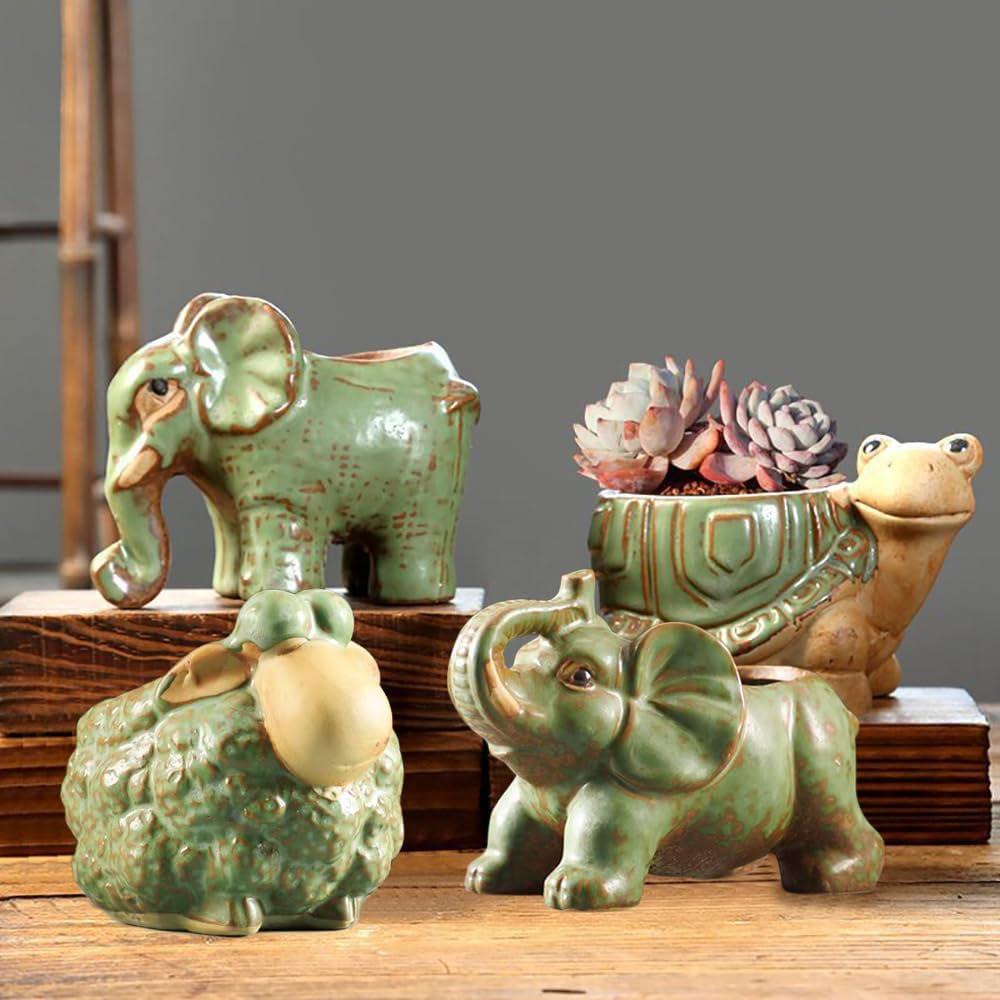 DIYOMR Small Ceramic Planter Pot, 4.3" Vintage Bronze Animal Planters Ceramic Flowerpot Succulent Pots Cactus Pot for Office Home Desktop Decor - Plants Not Included (Sheep)