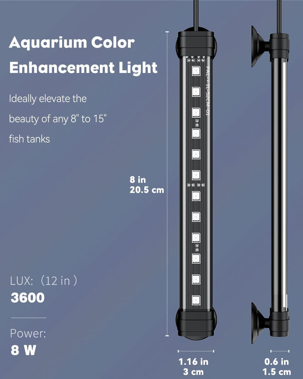 Pawfly 8 Inch 8 W Aquarium Color Enhancement Light for 8" to 15" Fish Tanks, IPX8 Waterproof Aquarium Enhancing LED Light, Brilliant RGB Lights with 7 Single Effects Timer & Adjustable Brightness