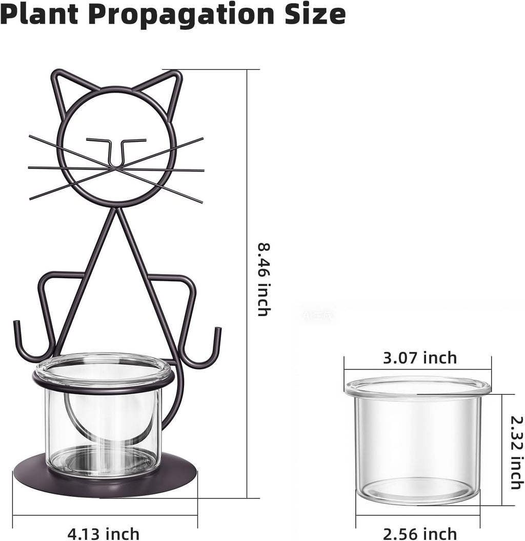 Marbrasse Plant Propagation Station, Cat Plant Terrarium with Metal Stand, Glass Planter Hydroponic Vase Birthday Gifts for Women Home Office Garden Decor Terrarium Supplies