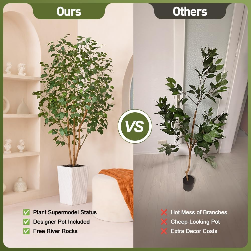 Artificial Olive Tree 6ft, Tall Fake Tree for Indoor & Outdoor Decor with Black Pot & Pebbles, UV Resistant Silk Leaves, Realistic Faux Potted Plant for Living Room,Office,Home Decor,VN137