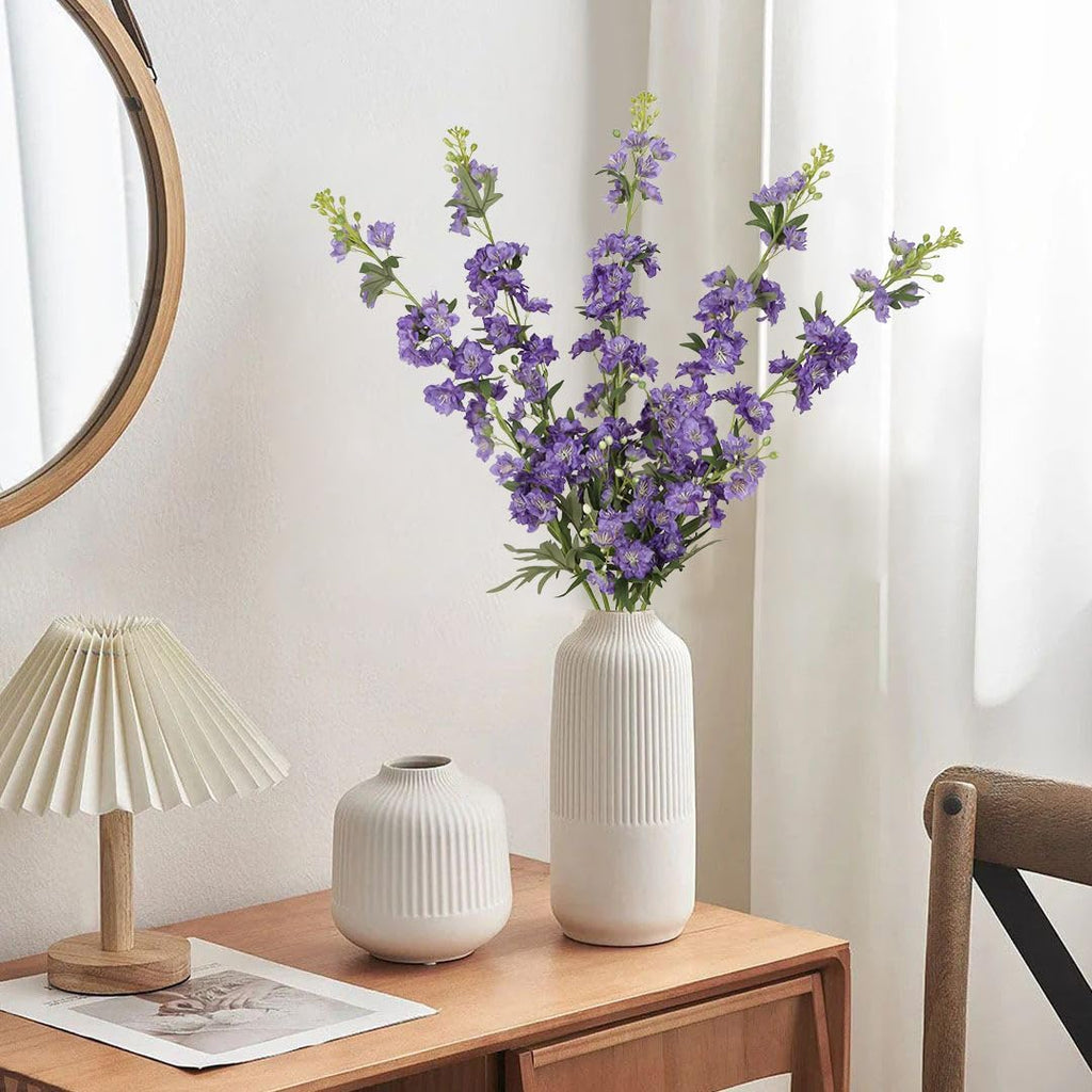 IPOPU Purple Artificial Flowers Faux Delphinium 5PCS Silk Flowers with Stems 28.3" Realistic Larkspur Fake Flowers for Wedding Centerpieces Home Tables Party Decor (Purple)