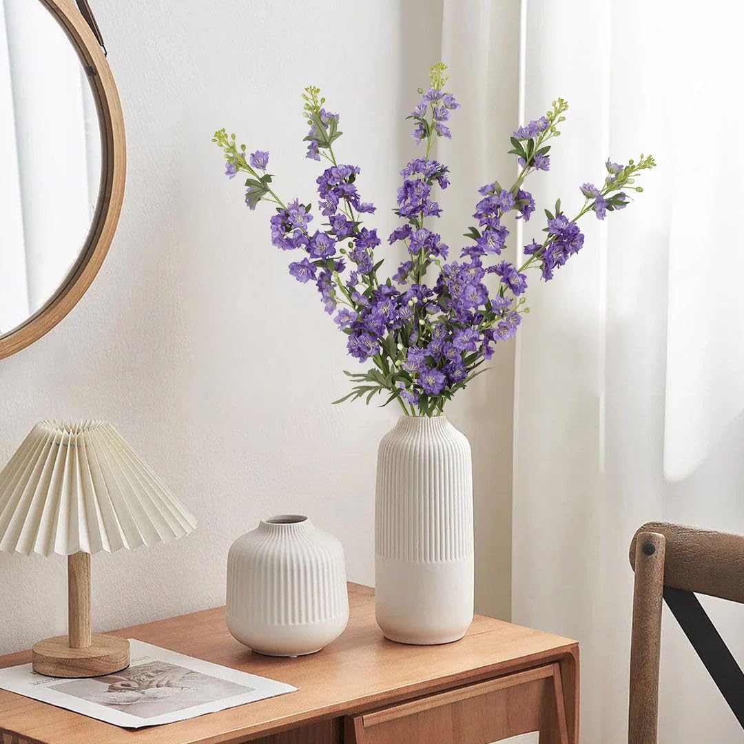 IPOPU Purple Artificial Flowers Faux Delphinium 5PCS Silk Flowers with Stems 28.3" Realistic Larkspur Fake Flowers for Wedding Centerpieces Home Tables Party Decor (Purple)