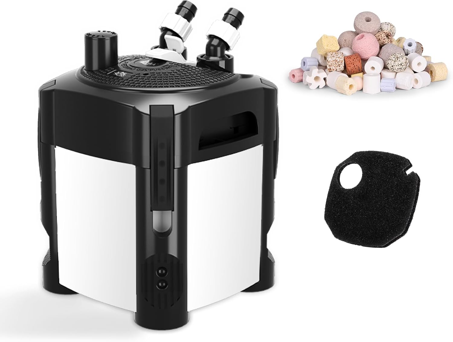AQQA 317GPH Canister Filter, Ultra-Quiet External Aquarium Canister Filters, 3 Stage Filtration Aquarium Filter with Quartz Balls and Filter Cotton for Fish Tanks and Aquariums Up to 65 Gallon 18W
