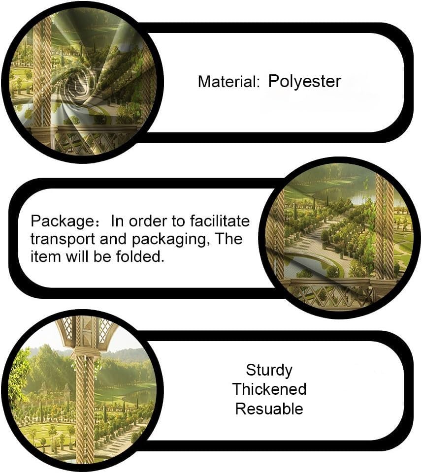 12x6ft Window Scenery Backdrop Golden Vintage Fence Green Tree Mountain Lake Nature Park Landscape Photography Background Party Birthday Wedding Bridal Studio Photo Props Polyester