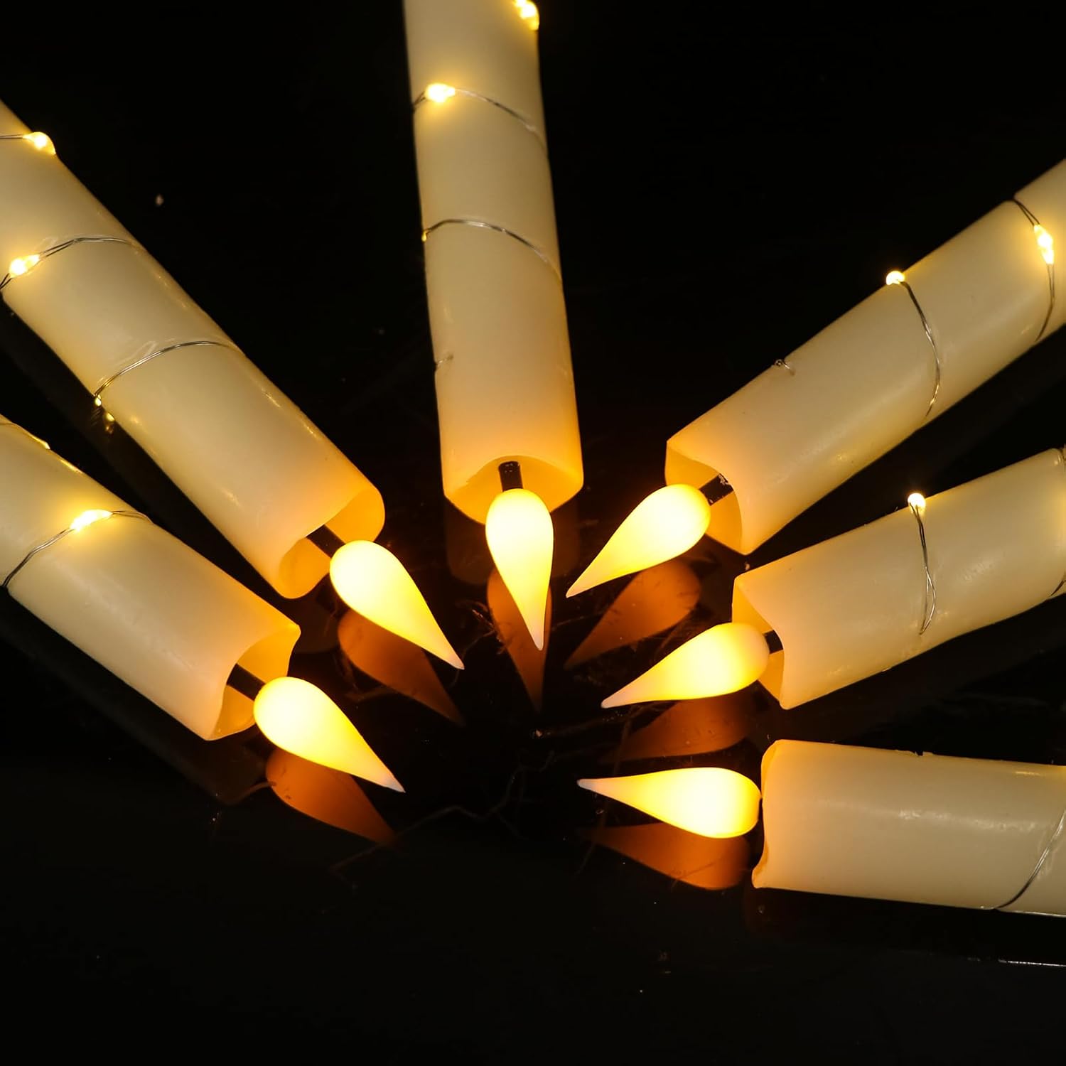 GenSwin Flameless Taper Candles with Remote and String Lights, Ivory Real Wax Taper Candles Battery Operated, LED Flameless Battery Candlesticks for Home Holiday Decor(Set of 6)