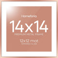 Homeforia 14x14 Picture Frame Rose Gold, High End Metal 14 x 14 Square Poster Frame with Mat 12 x 12 Photo, 14x14 Frame Matted to 12x12 Print, 14by14 Hanging Frames, Tempered Glass, Wall Kit, Set of 1