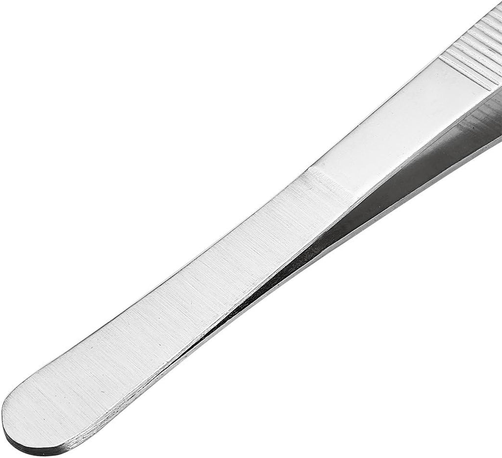 uxcell 10-Inch Stainless Steel Tweezers with Curved Pointed Serrated Tip