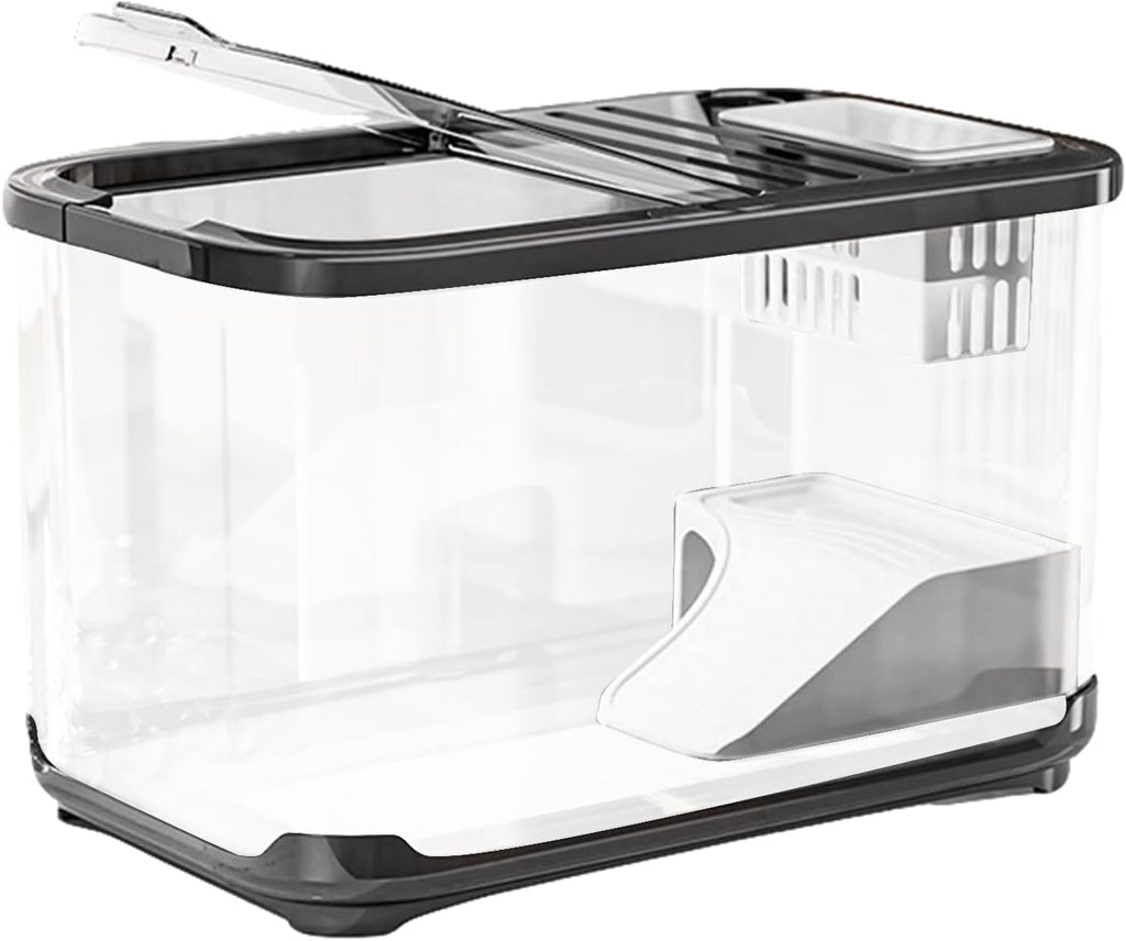 Fish Tank Kit – Starter Aquarium with Ventilated Lid, Stairs and Decor, Complete Aquatic Habitat | Suitable for Turtles Shrimp Plants Gravel Sand Saltwater Landscaping and Aquatic Life Display
