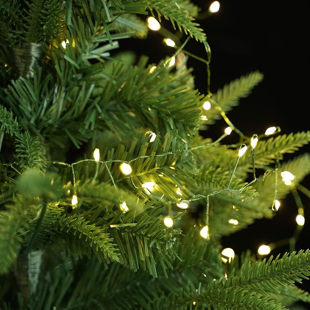 Firecracker Fairy Lights Plug in,10ft 100LEDs Green Wire Cluster String Lights,Waterproof 8 Modes Remote Twinkle Light for Outdoor Indoor Garden Bedroom Christmas Tree Holiday,Warm White