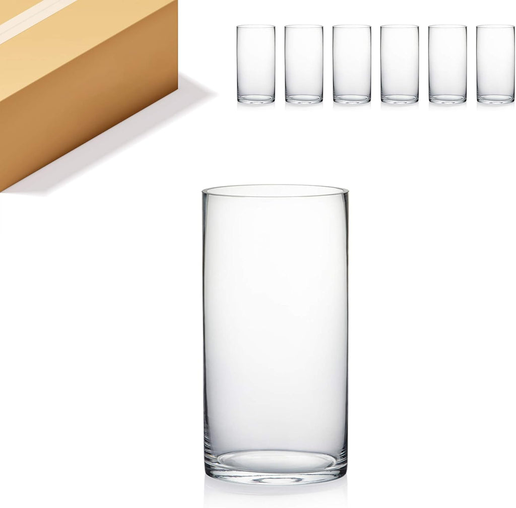 WGV Cylinder Vase Bulk, Width 6", Height 12", Clear Glass Container Terrarium Candle Holder for Wedding Centerpiece, Party Event, Home Office Decor, 6 Pieces