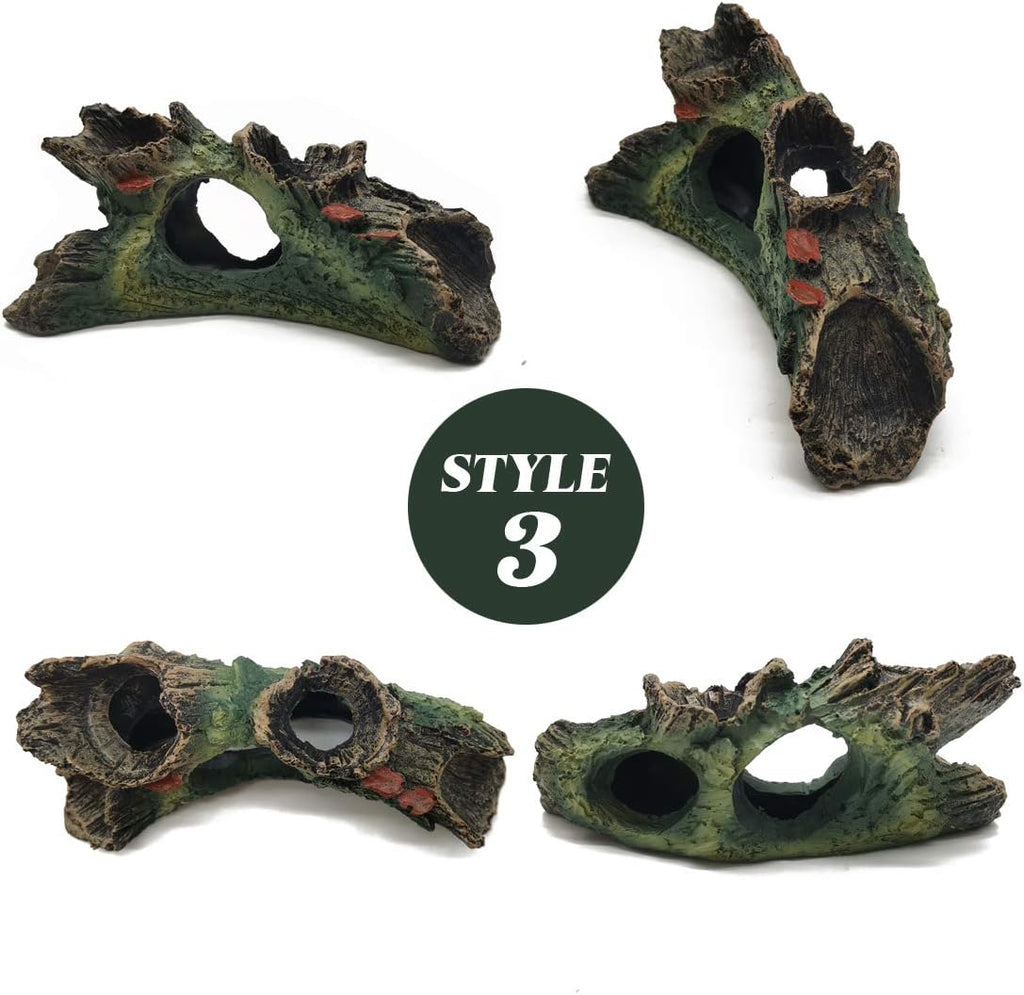 TIHOOD 3PCS Decaying Trunk Aquarium, Betta Fish Ornament, Freshwater Decoration - Resin Log With Holes and Caves for Fish Tank