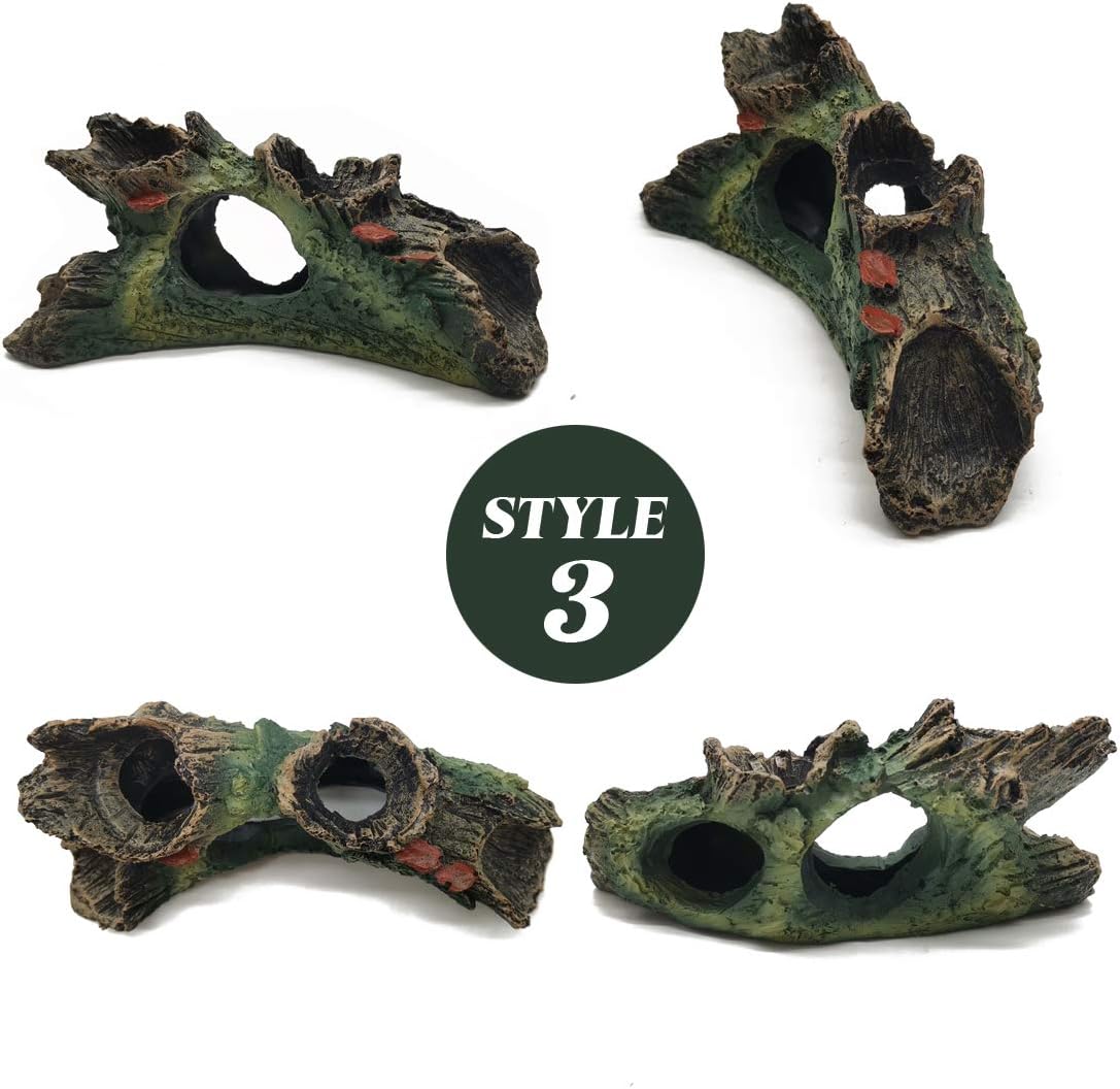 TIHOOD 3PCS Decaying Trunk Aquarium, Betta Fish Ornament, Freshwater Decoration - Resin Log With Holes and Caves for Fish Tank