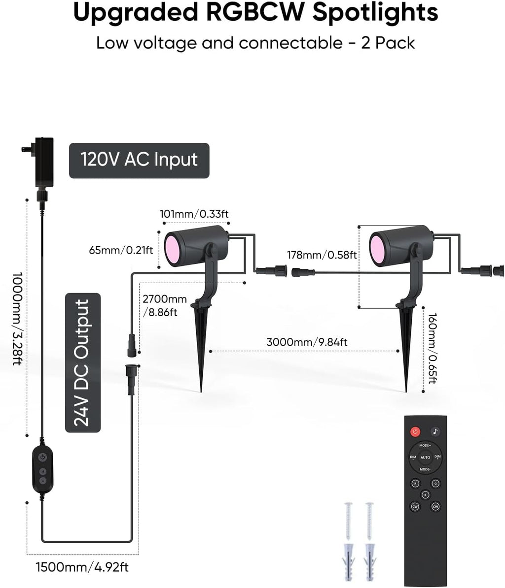 APPECK Smart Outdoor Spot Light 600lm, RGBCW+IC Color Changing Landscape Lights 2 Pack, IP65 Waterproof Low Voltage Landscape Lighting, App/Voice Control for Garden Pathway Yard Christmas Decor