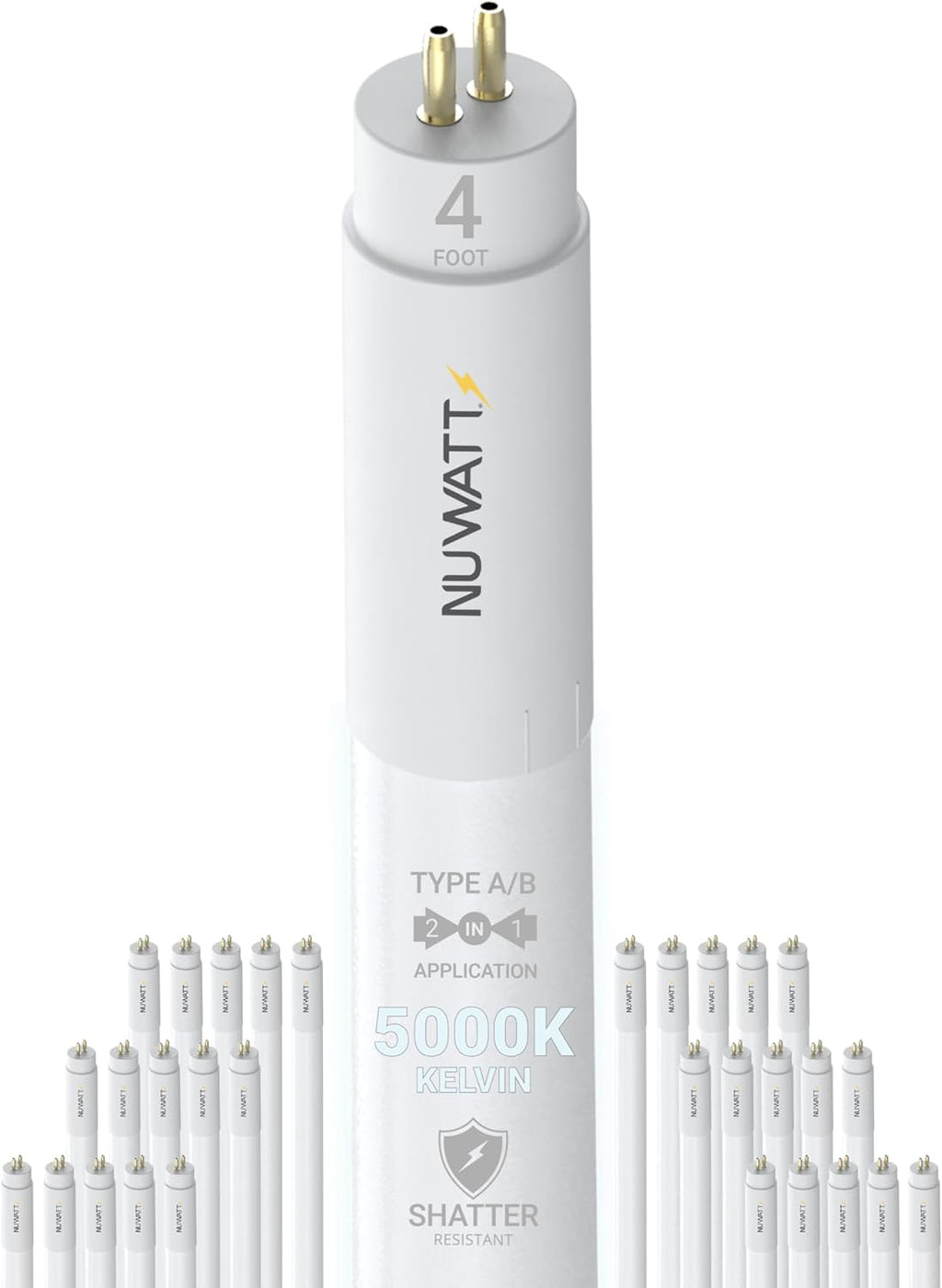 NUWATT 30 Pack, 4FT T5 LED Tube Lights Type A+B, Hybrid T5 LED Bulbs 5000K Daylight, High Brightness 3200LM 24W, Plug & Play or Ballast Bypass, Dual Ended Power, T5 Replacement for Fluorescent, UL, G5