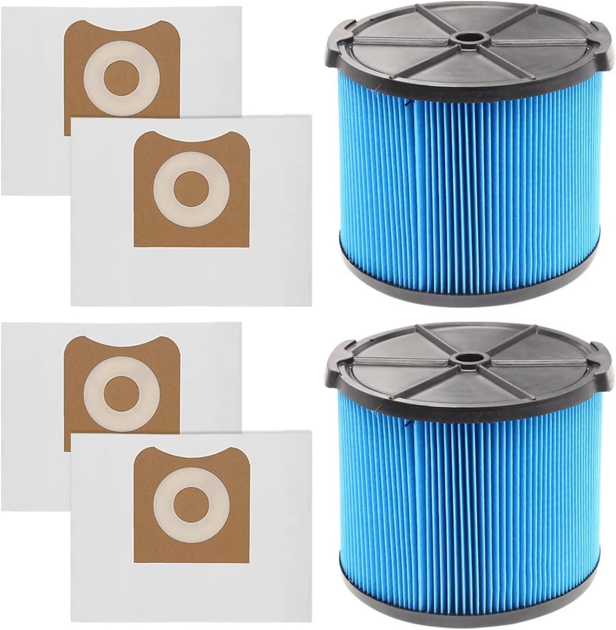 2 Pack VF3500 Filter Replacement for Ridgid Portable Vac 3-4.5 Gallon Wet Dry Vacuums + 4 Pack VF3501 Filter Bags (6 Pack)