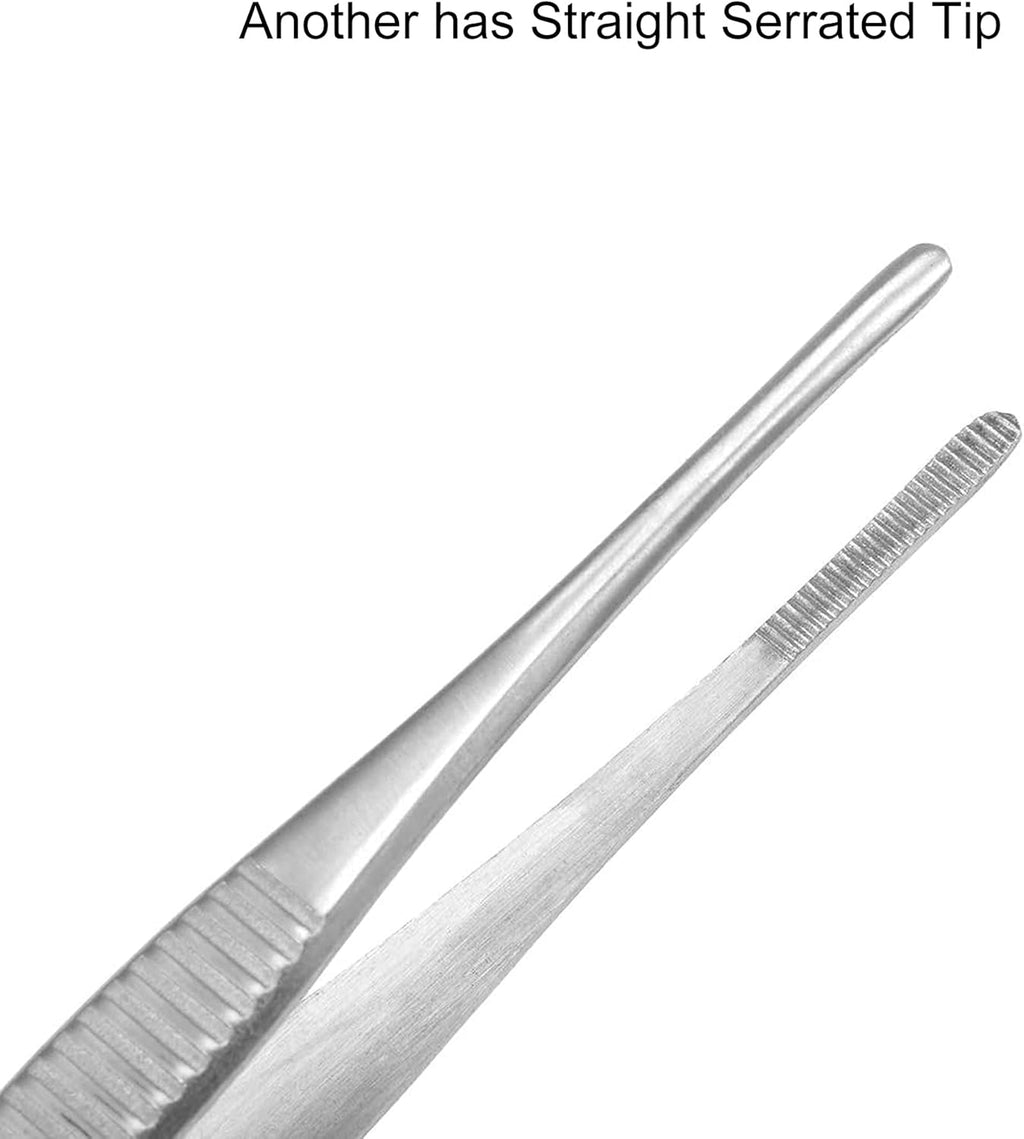 8 Inch Stainless Steel Tweezers with Straight and Curved Serrated Tip Multipurpose Forceps for Craft Repairing 2 Pack