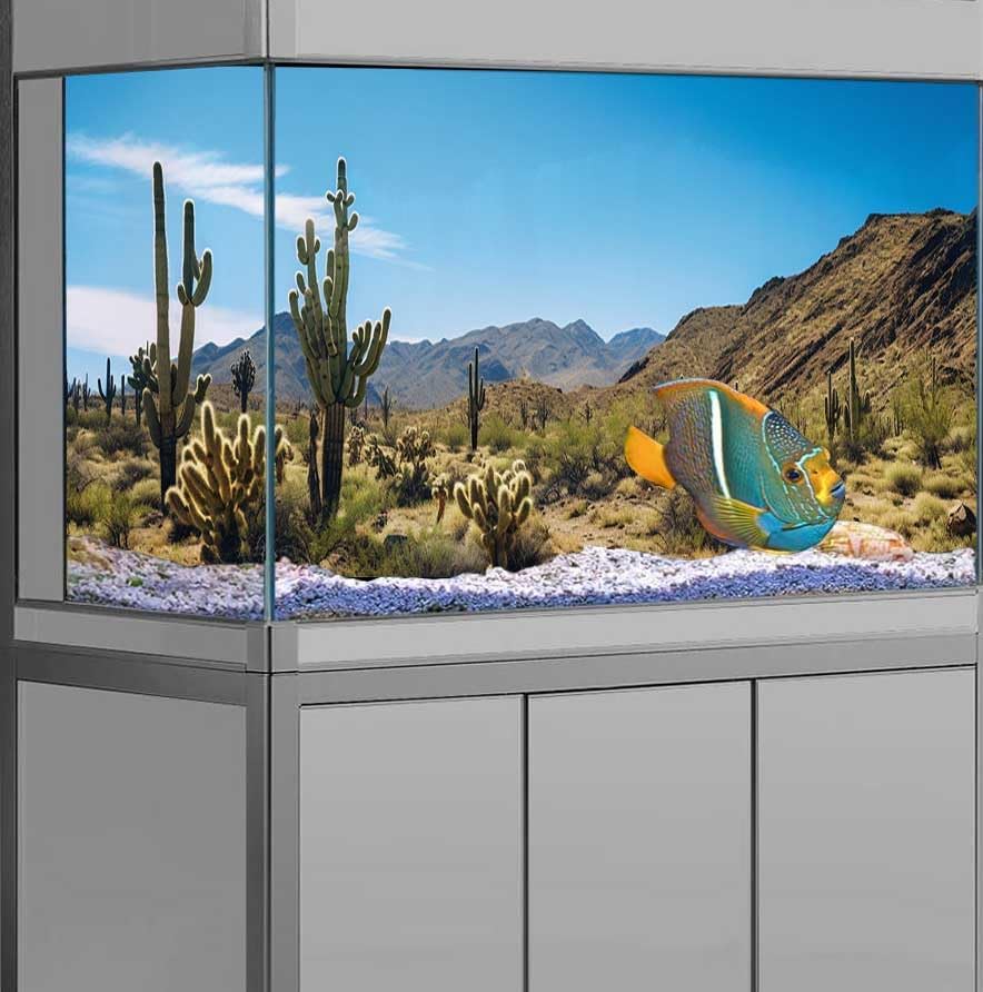 Reptile Habitat Background, Retro Desert Oasis Cactus Terrarium Background 48X20 in Background with 8 EVA Double-Sided Tape