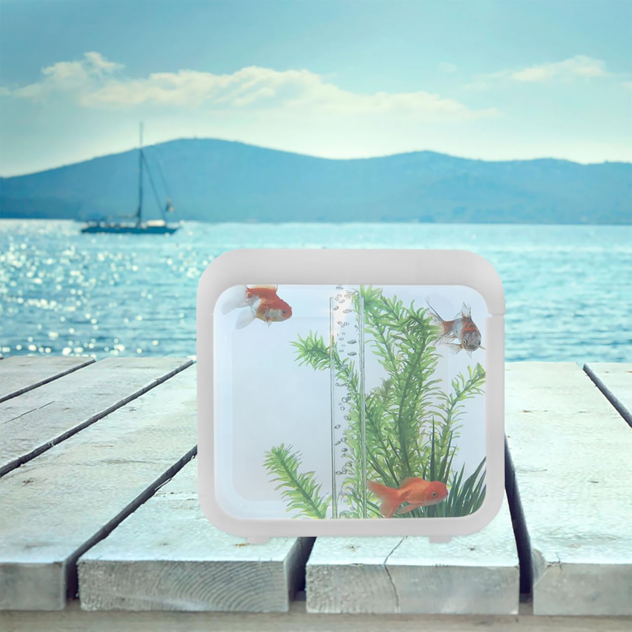 Plastic Aquarium Miniature Kits Small Aquarium Mini Fish Tank Small with LED Lighting Fish Landscape Box Desktop Decoration LED Creative