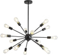 Mid-Century Sputnik Chandeliers 15-Lights, Modern Semi Flush Mount Ceiling Light Fixture Industrial Retro Hanging Lamps for Kitchen Living Room Dining Bedroom Corridor, Black（Bulb Not Included）