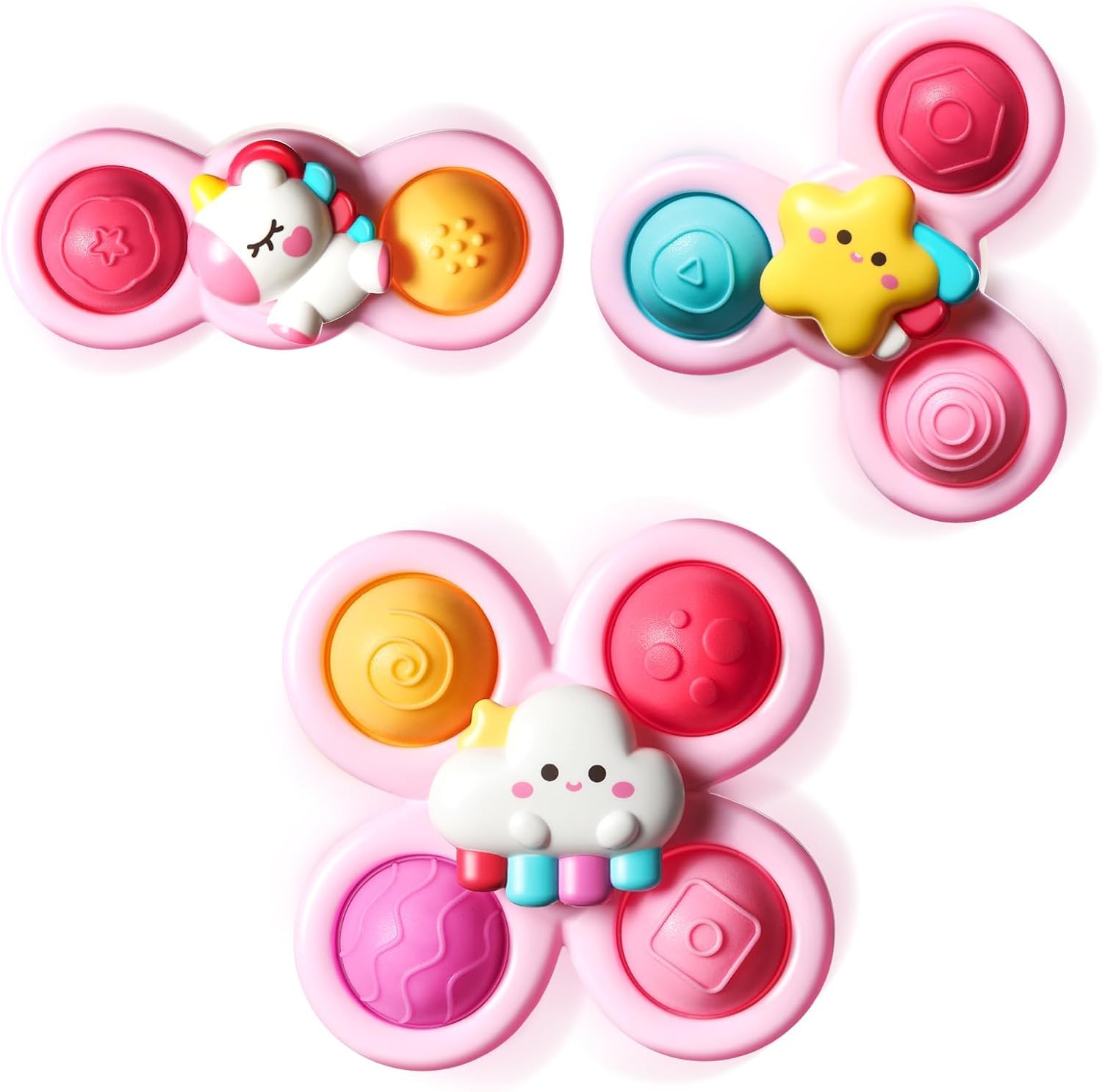 ALASOU 3PCS Pop Suction Cup Spinner Toys for 1 Year Old Boy Girl|Novelty Spinning Tops Toddler Stocking Stuffers|Baby Bath Toy for Kids Ages 1-3|1 Year Old Boy Christmas Birthday Gift for Infant