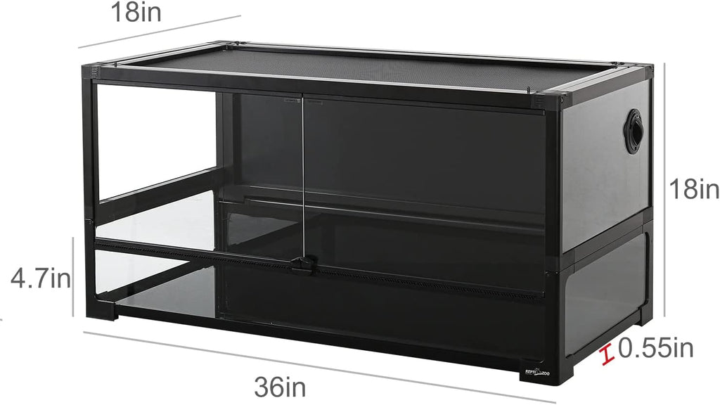 REPTI ZOO 50 Gallon Tempered Glass Reptile Large Terrarium Tank with Black PVC Back Panel Reptile Terrarium 36"x18"x18" Easy Folding