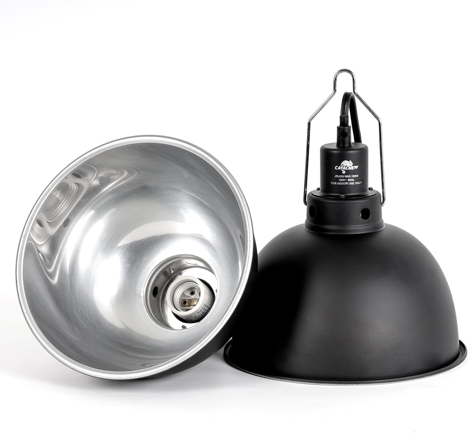 2 Pack Reptile Light Fixture, 8.5in Deep Dome Reptile Lamp Fixture, Optical Reflection Cover, Separate Switch & Hook, Terrarium Light Fixture for Reptile Heat Basking UVB Bulbs, 150W, Black