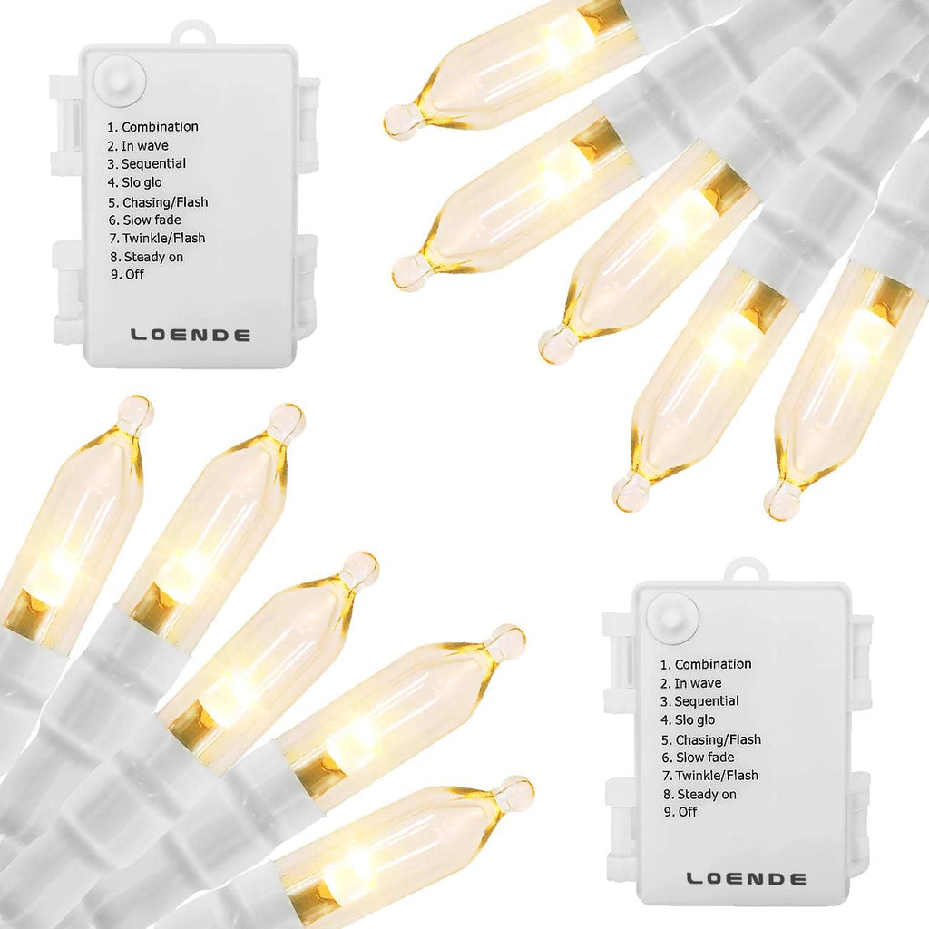 Outdoor String Lights with Timer - Battery Operated 18ft 50 LED White Wire for Indoor/Outdoor Wedding Party Garden Home, Waterproof, Warm White, 2 Pack