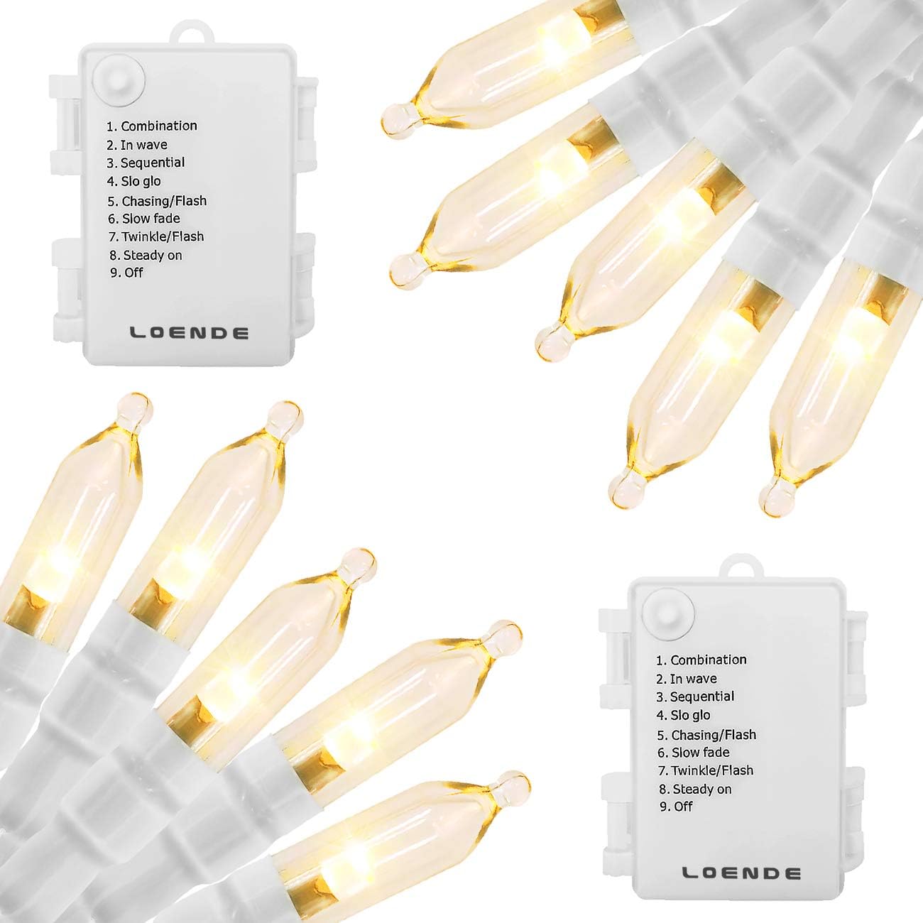 Outdoor String Lights with Timer - Battery Operated 18ft 50 LED White Wire for Indoor/Outdoor Wedding Party Garden Home, Waterproof, Warm White, 2 Pack