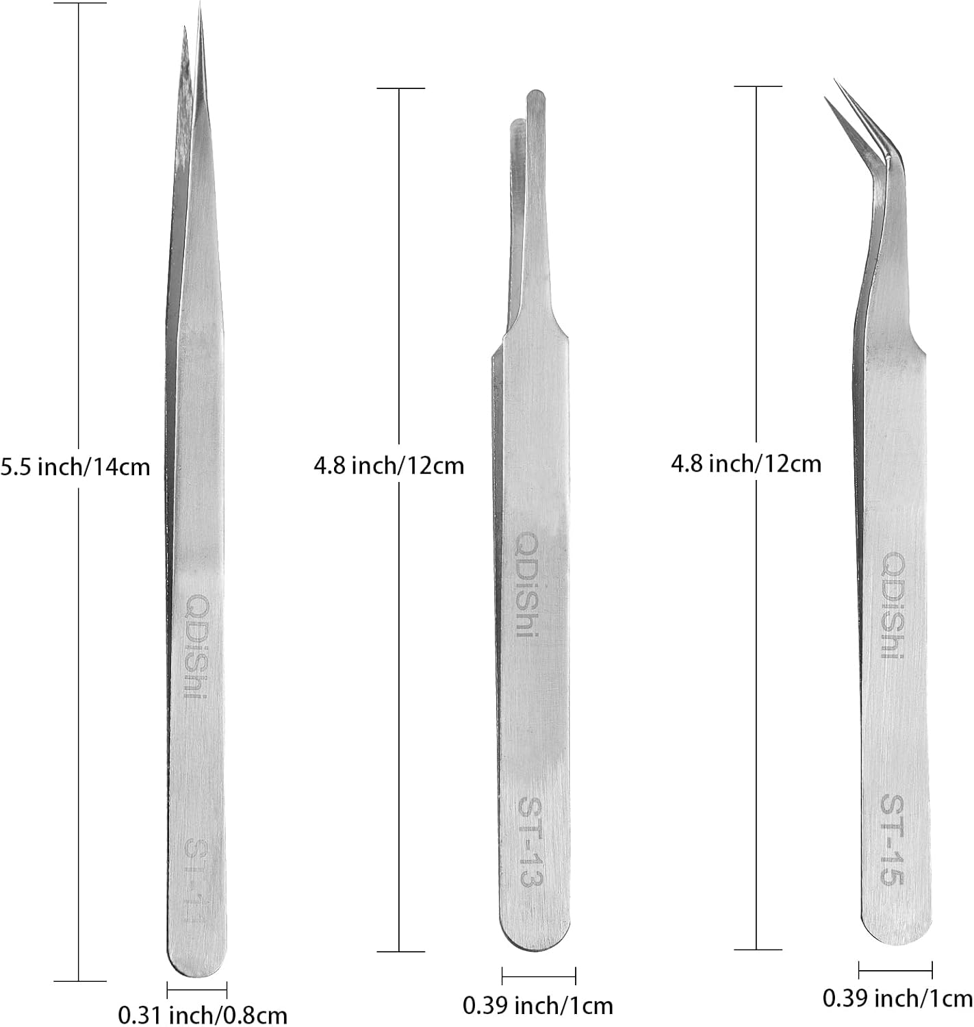 QDiShi Precision Tweezers Set,Upgraded Stainless Steel of Tweezers - Extra Fine,Angled,Blunt Tips for Electronics,Hobby, Industrial,Laboratory Work,Jewelry-Making,Model,Craft（3Pcs）