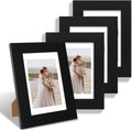 4x6 Picture Frame Set of 4, Made of Real Glass and Black Wooden Frame, 4 by 6 Photo for Wall or Tabletop - Display Picture 3.5x5 with Mat or 4x6 Without Mat