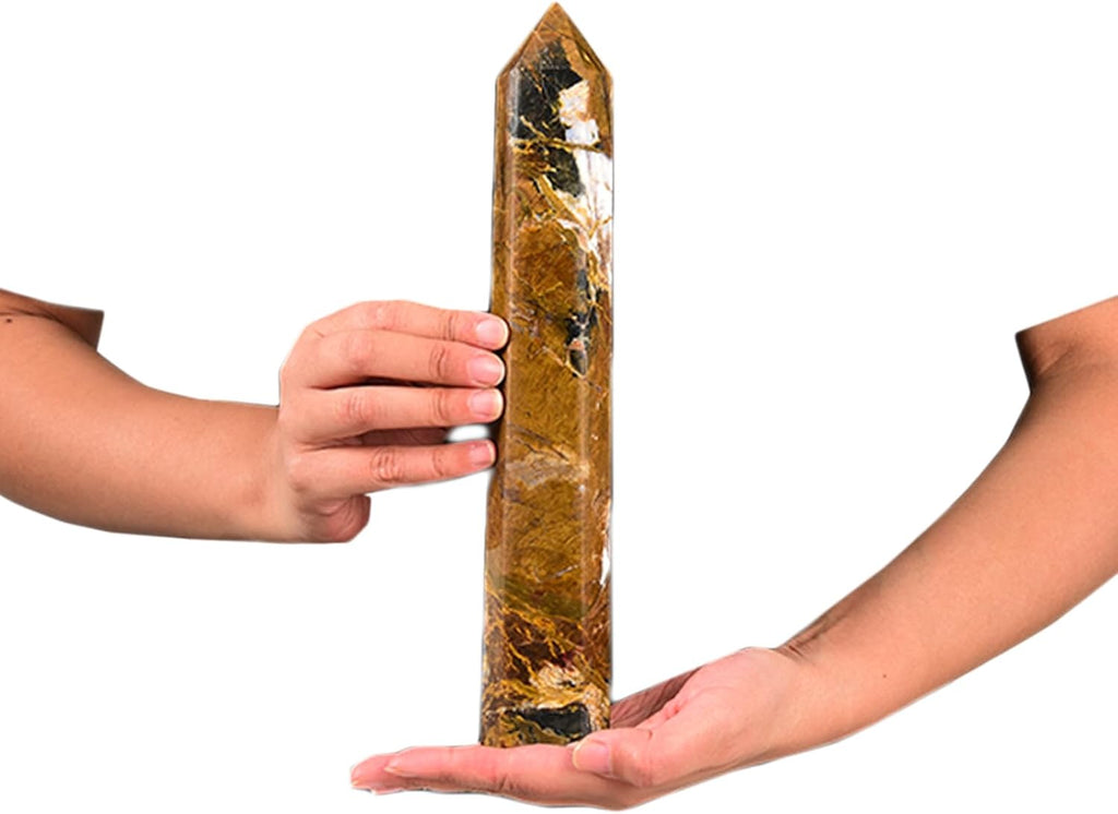 JIC Gem Large Pietersite Healing Crystal Wand 6 Faceted Quartz Crystals Obelisk Tower Points Wand Home Decor Reiki Healing 1.7-2.2 Lbs