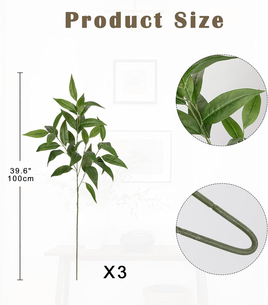 Briful Eucalyptus Stems 39.5 '' Tall, Artificial Branches for Vase Round Year Faux Greenery Stems Realistic Green Eucalyptus Leaf Plant Sprays for Home Decor Indoor Party Wedding, Set of 3