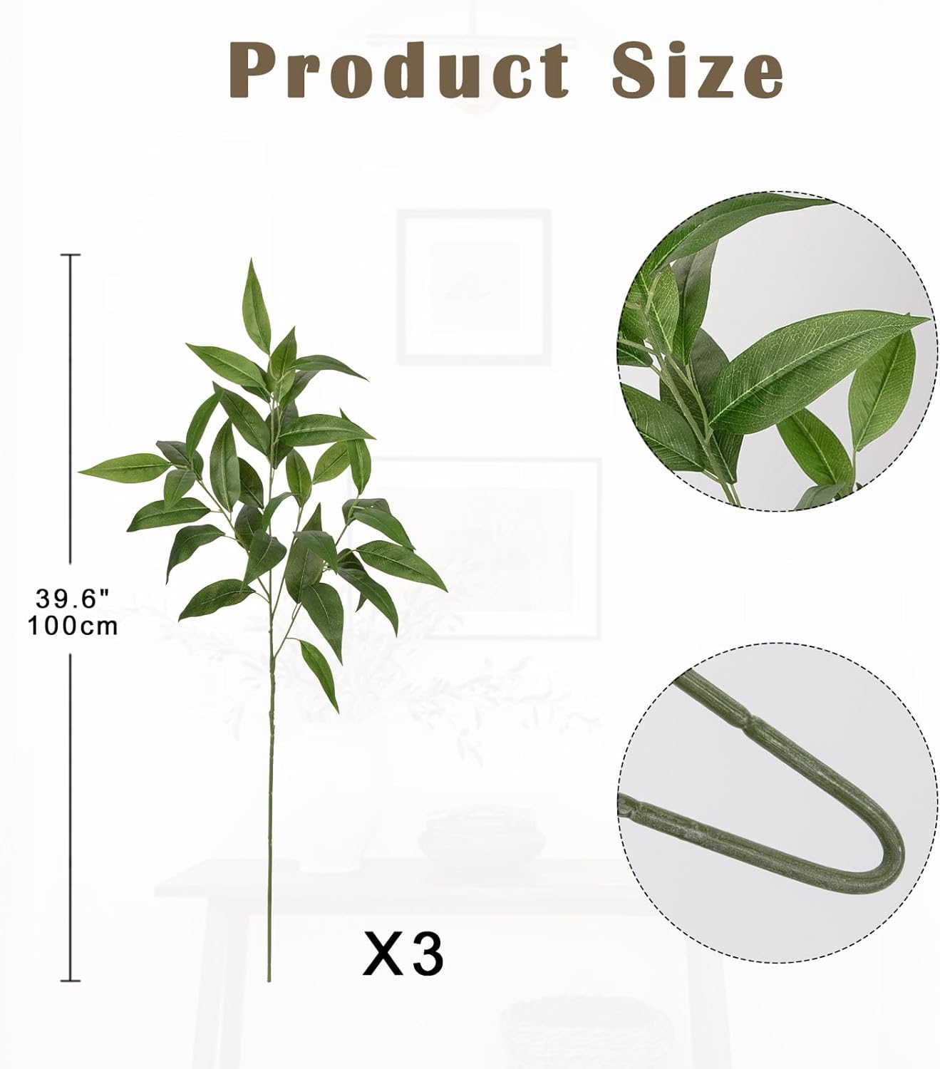 Briful Eucalyptus Stems 39.5 '' Tall, Artificial Branches for Vase Round Year Faux Greenery Stems Realistic Green Eucalyptus Leaf Plant Sprays for Home Decor Indoor Party Wedding, Set of 3