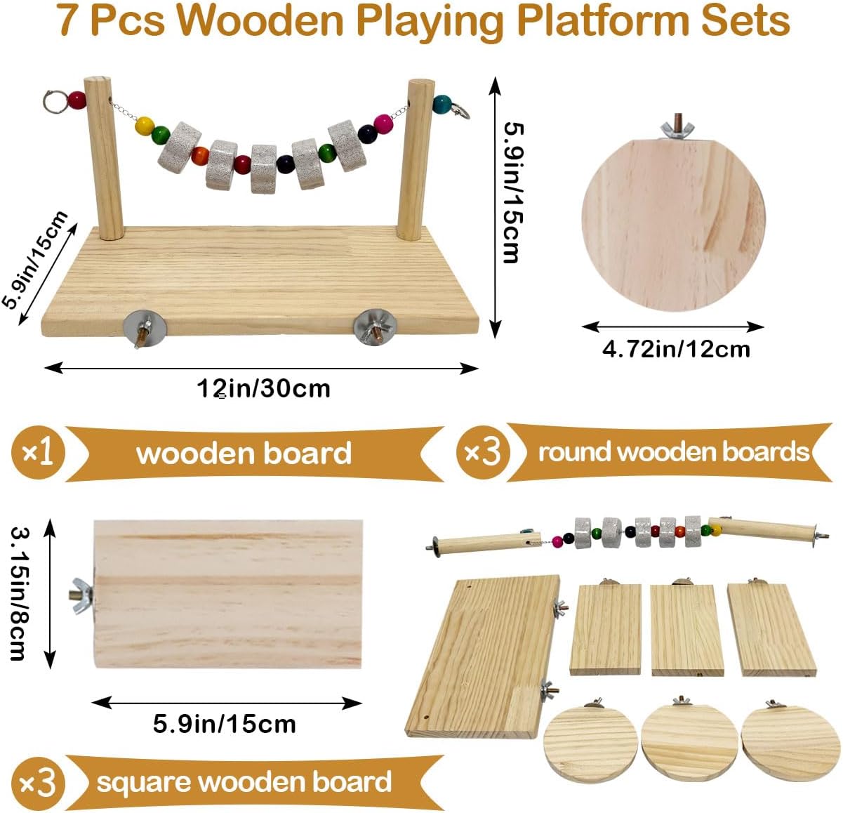 7 Pcs Chinchilla Ledges Wood Sets, Hamster Wooden Stand Platform with Lava Ledge Blocks Chew Toys Small Animal Cage Accessories for Rat Gerbil Guinea Pig Parrot Chipmunk Squirrel Mouse