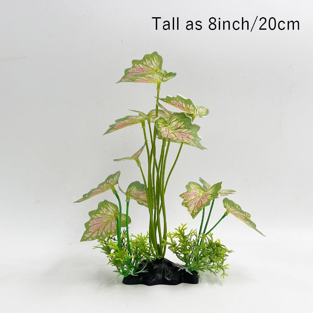 Smoothedo-Pets Aquarium Plant Fish Tank Decoration Small Plastic Artificial Plant Goldfish Fish Hide (Rainforest Leafs-Pink-Large-Set) (Rainforest Leafs-Pink-Large-Set)