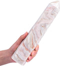 JIC Gem Large Pink Agate Crystal Obelisk Tower Natural Pink Healing Crystal Geode Druzy Point Wand 6 Faceted Reiki Meditation Therapy Decor Crystal Gift 2.6-3.0 Lbs
