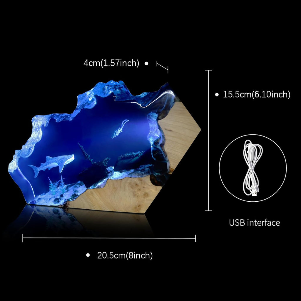 Epoxy Resin Lamp, Ocean Night Light,Artistry Home Decor Bedside Nightlight, Unique Resin Lighting, Nightstand Decorations for Bedroom, Suitable for Holidays(Sunken Boat)