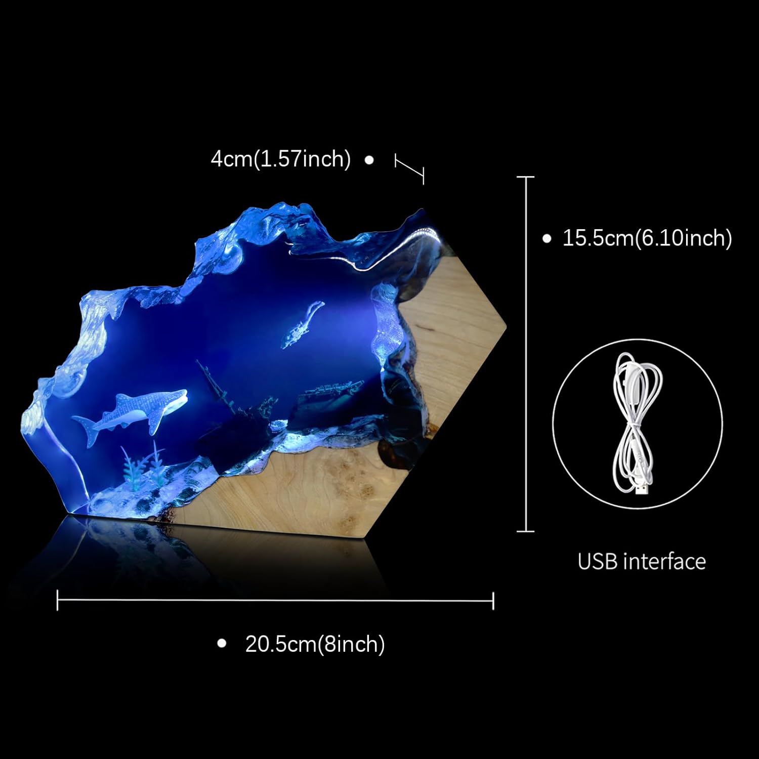 Epoxy Resin Lamp, Ocean Night Light,Artistry Home Decor Bedside Nightlight, Unique Resin Lighting, Nightstand Decorations for Bedroom, Suitable for Holidays(Sunken Boat)