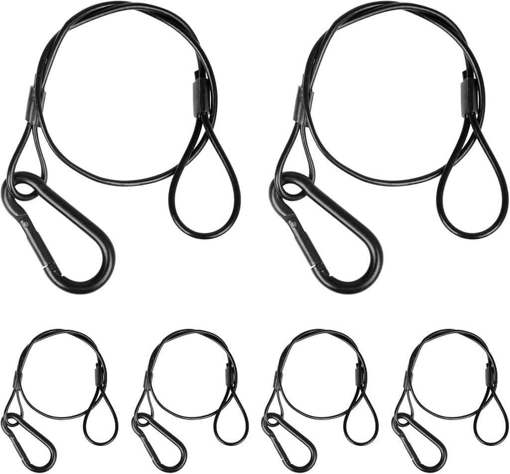 Lighting Safety Cable with Loops(6-Pack), 25kg Load Stage Light Safety Cable Black Security Chain Hanging on Trusses, Stainless Steel Lanyard（Diameter 2mm/0.08in, Length 30cm/11.82in)
