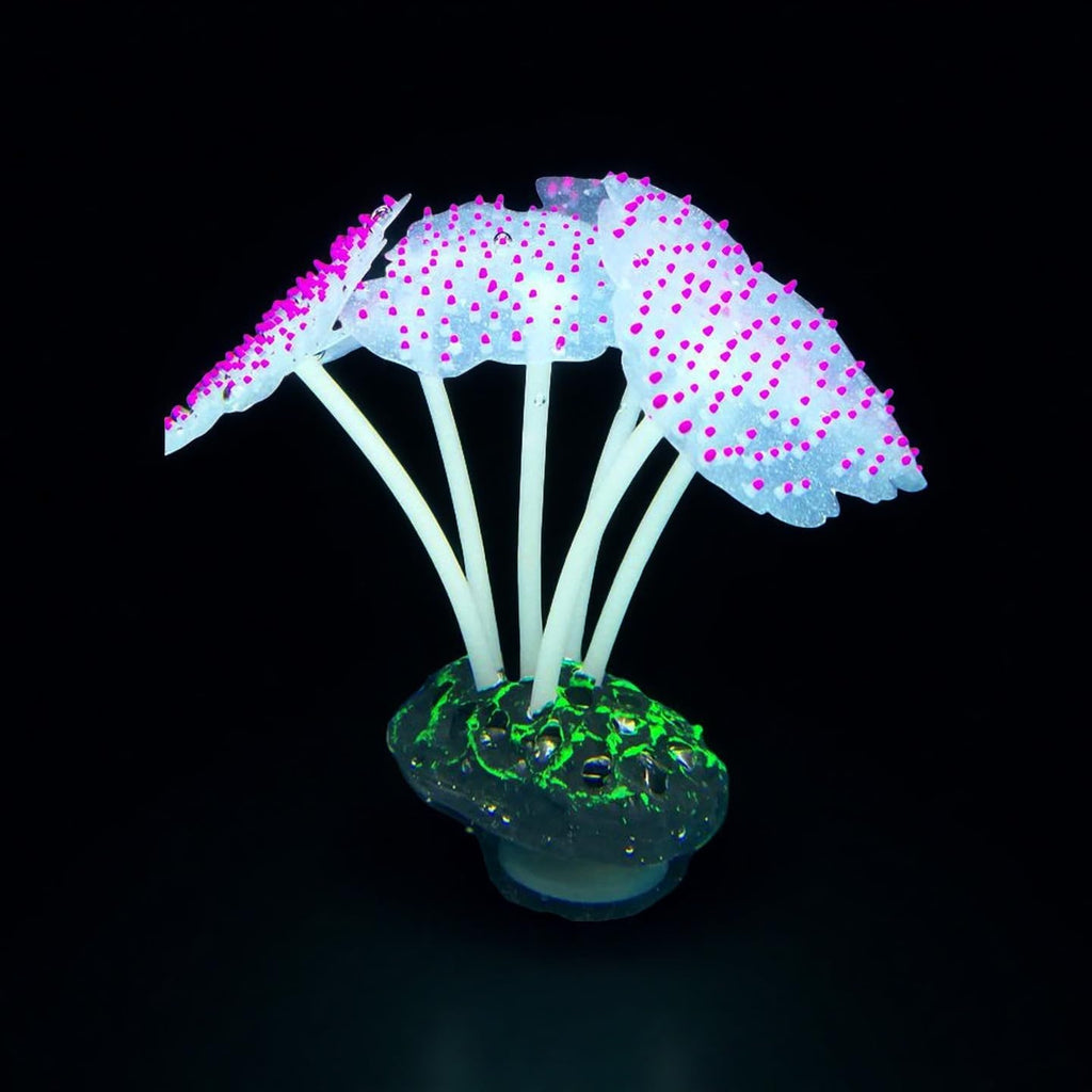 4-Pack Silicone Fluorescent Aquarium Plants & Decor - Realistic Jellyfish, Mushrooms for All Fish Tanks, Essential Decorations