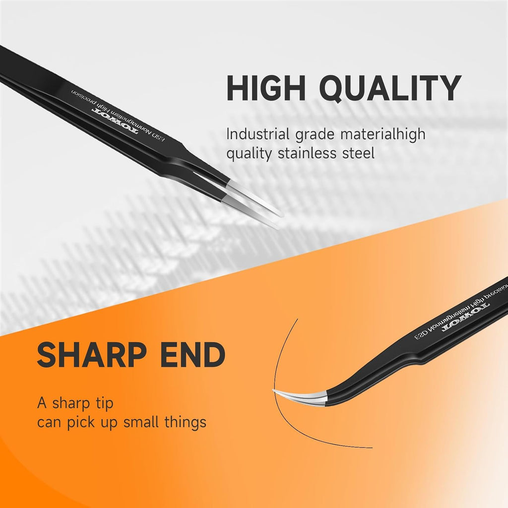 TOWOT 5 PCS Precision Tweezers Set, Premium Anti-static Stainless Steel for Craft, Electronics, Soldering, Jewelry Making, and Experimental Work Industrial Tweezers