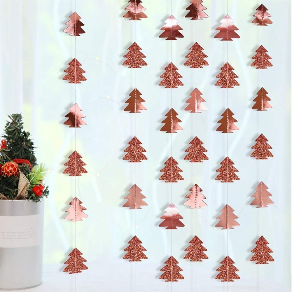 Cheerland Rose Gold Tree Garland Christmas Streamer Woodland Theme Party Decoration Xmas Hanging Backdrop Tree Banner Decor for Winter Birthday Party Christmas New Year Decorations