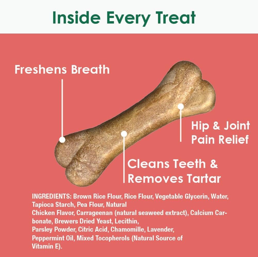 Bonies Natural Hip & Joint Formula Small-Sized Single Bone, Glucosamine & Omega Fatty Acids, Fresh Breath, Clean Teeth, Low Calories, Chicken Flavor, Small Dogs, 20 Bones