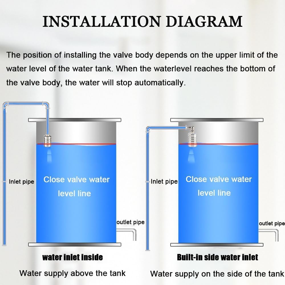 Float Valve, 1/2" to 3/4" 1" 304 Stainless Steel Fully Automatic Water Level Controller, Automatic Water Level Control Float Valve for Water Tank, Livestock Troughs, Pool, Distiller