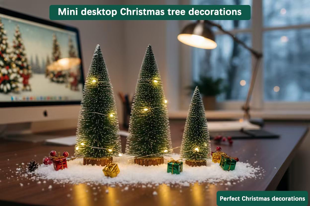 Small Christmas Tree, Artificial Mini Christmas Tree, Small Pine Tree on Wooden Base. Suitable for Christmas Holiday Party Table Decorations,3-Pack