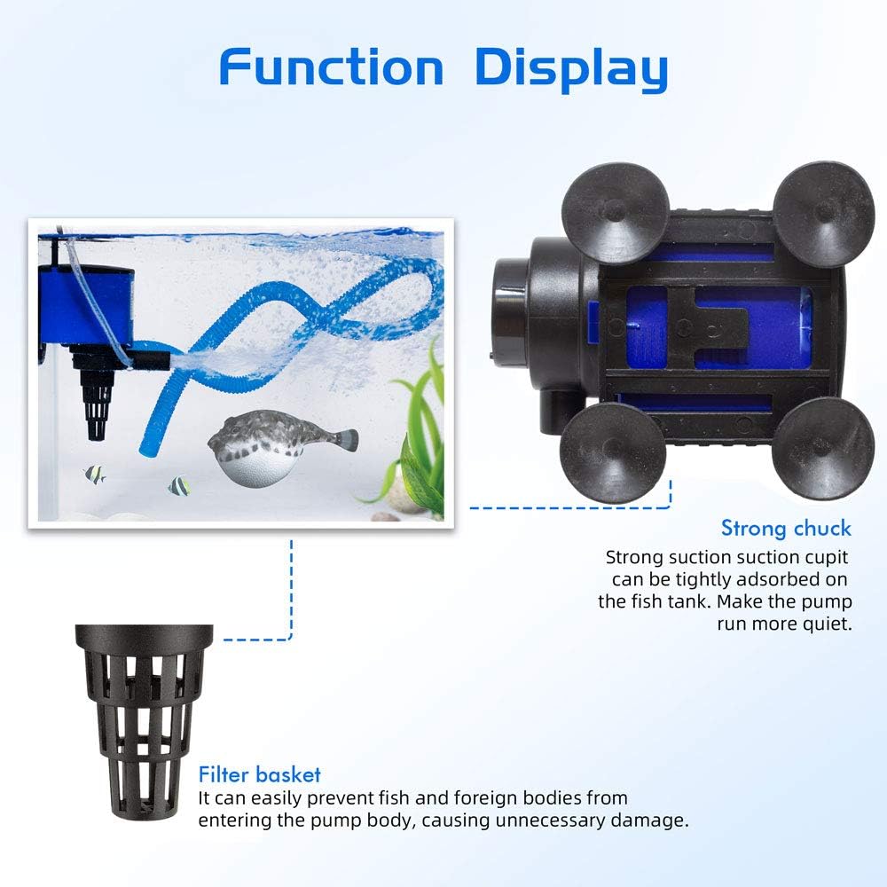 320 GPH Powerhead Submersible Pump - 3 in 1 Aquarium Fish Tank Pump with Oxygenation, Filtration & Water Cycling, 3.9 ft max lift, 20W - 4 Pack